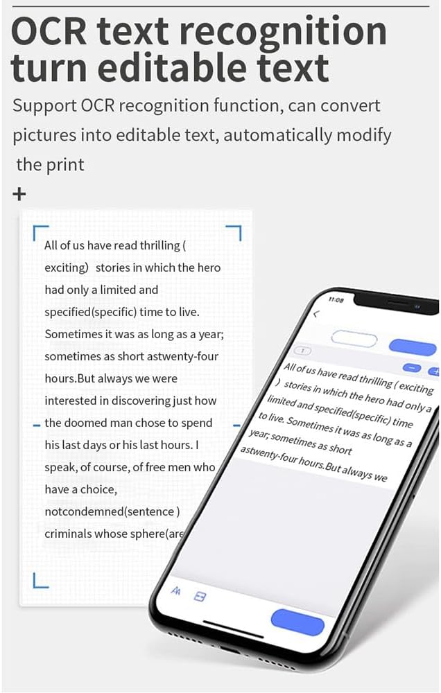 A4 Portable Paper Printer Thermal Printing Wireless BT Connect Compatible with iOS and Android Mobile Photo Printer Port 210mm Wide for Outdoor Travel Home Office Printing Sketches Reports
