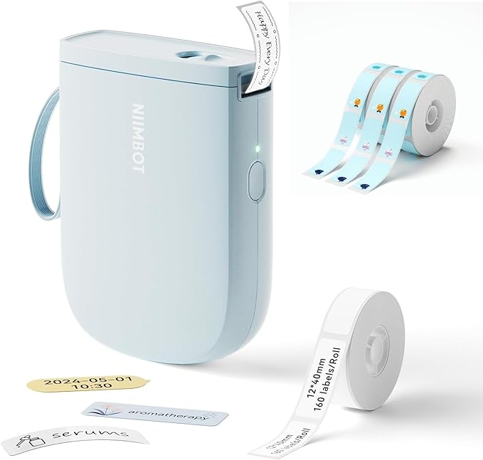 NIIMBOT D11 New Version Label Maker Machine with Tape,300DPI Bluetooth Label Printer, Portable Thermal Printer,Sticker Maker for Organizing Home Office School,Blue