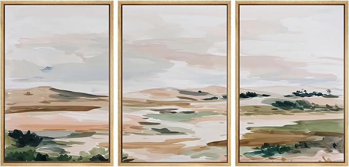 SIGNWIN Framed Canvas Print Wall Art Set Bright Pastel Plains Illustrations Decorative Relax/Calm Zen for Living Room, Bedroom, Office - 16"x24"x3 NATURAL