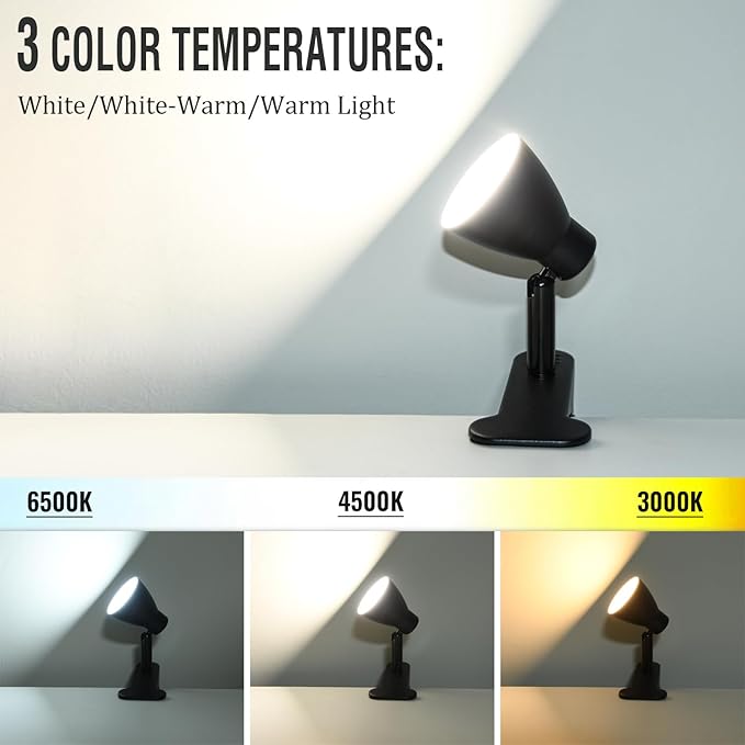 CRI 90+ Clip on Reading Lamp, Clip on Light for Bed headboard/Desk/Bunk/Table/Shelf, Bedside Reading Light with 3 Color Temperature Options, 10 Dimmable Brightness Levels (6W/2Packs)