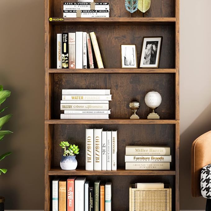 5 Tier Shelf Bookcase,47" Tall Bookshelf Display Storage Shelves,Freestanding Book Shelves for Bedroom Home Office Library Living Room,Brown