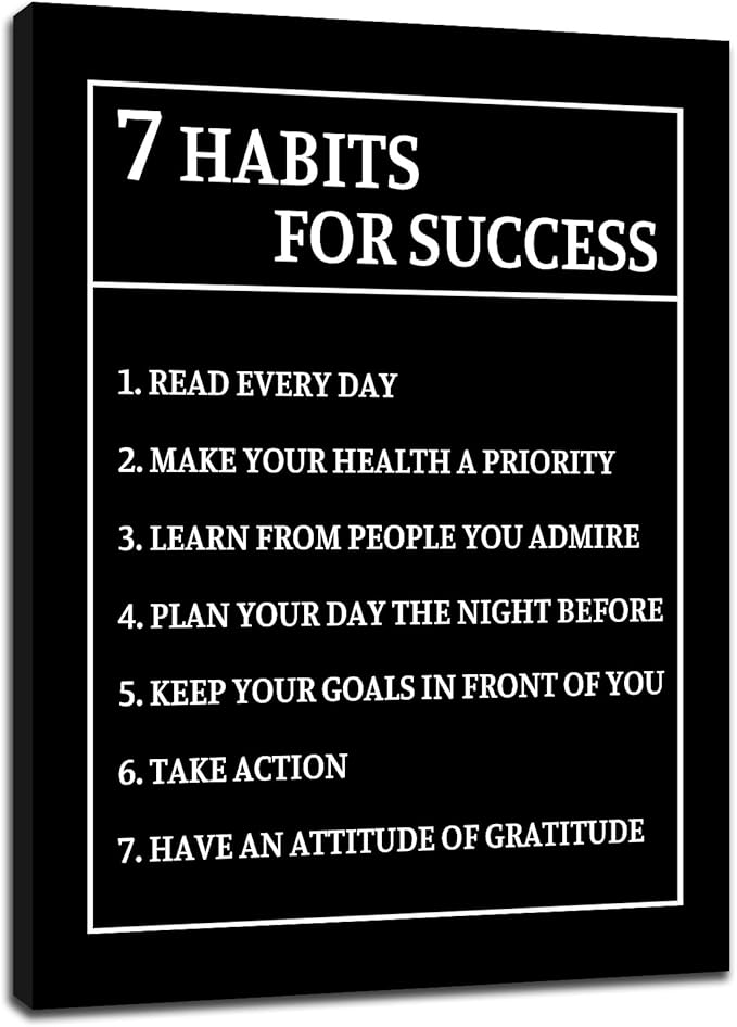 Inspirational Canvas Wall Art 7 Habits for Success Motivational Positive Entrepreneur Quotes Poster Print for Bedroom Office Gym Classroom Wall Decoration Ready to Hang [18''Wx24''H]