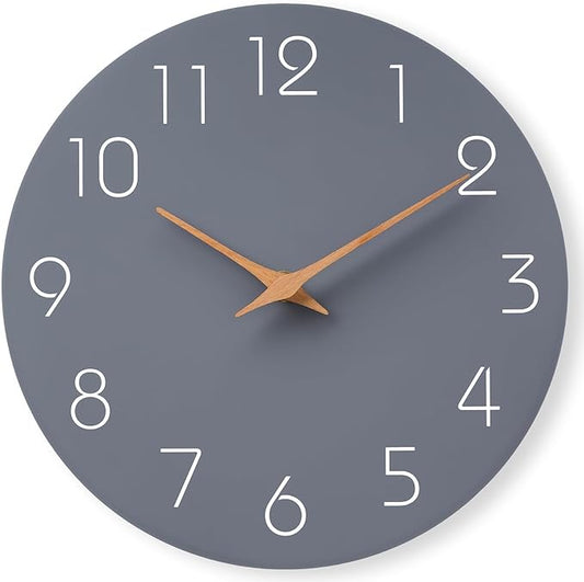 Mosewa Wall Clock 12 Inch Gray Silent Non Ticking Battery Operated Modern Simple Clock Decorative for Kitchen Home Bedroom Bathroom Office Living Room