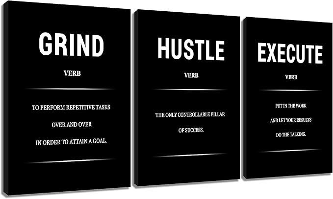 Grind Hustle Execute Motivational Canvas Wall Art Inspirational Office Poster Wall Decor Picture Painting Discipline Quotes Artwork for Modern Home Living Room Workplace Ready to Hang [60''Wx28''H]