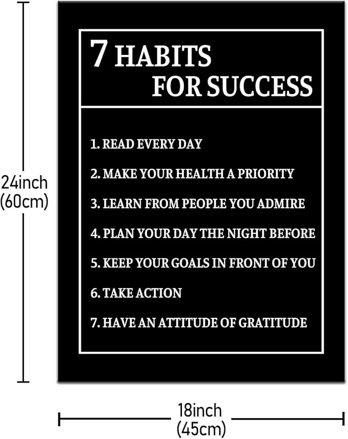Inspirational Canvas Wall Art 7 Habits for Success Motivational Positive Entrepreneur Quotes Poster Print for Bedroom Office Gym Classroom Wall Decoration Ready to Hang [18''Wx24''H]