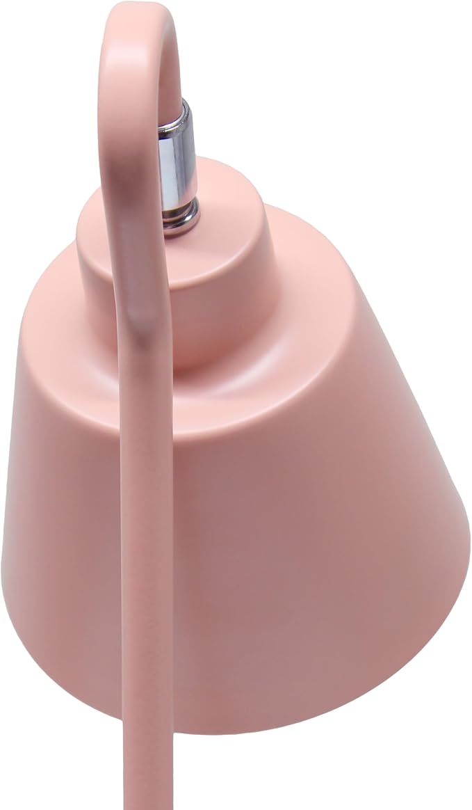 Simple Designs LD1073-BPK 16" Sleek Essentials Metal Looped Desk Task Lamp with Adjustable Shade and Dual USB Ports, for Office, Desk, Nightstand, Blush Pink