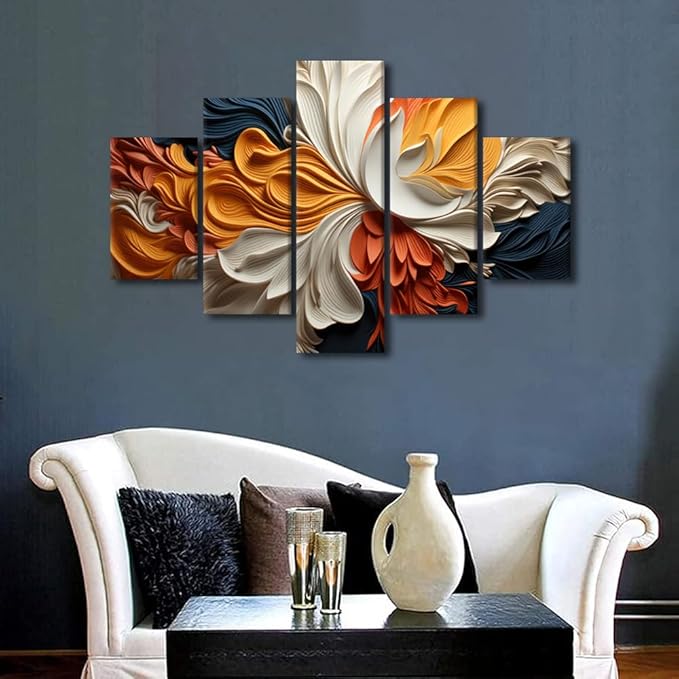 Abstract Canvas Wall Art Decor for Living Room Wall Art Modern Colored Strips Painting Artwork Prints on Canvas 5 Panel Canvas Poster for Bedroom Office Wall Decoration Ready to Hang 60x40 in