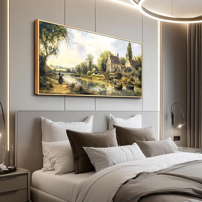 ERQINHUA Large Canvas Wall Art For Living Room Restaurant Wall Decor For Bedroom Office Mural Vintage Watercolour Countryside Scenery Wall Picture Printing Artwork Home Decor Wood Framed 30x60 In