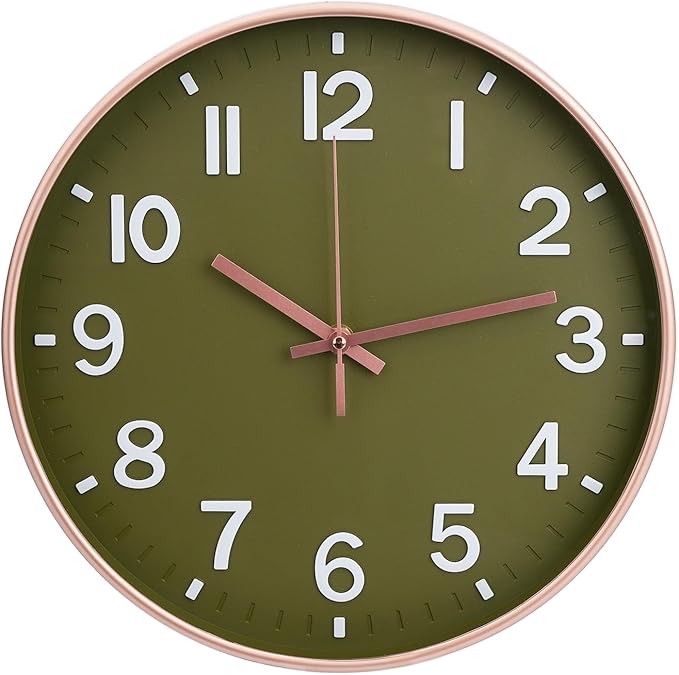Wall Clock 12Inch Olive Green Modern Simple Quartz Decorative Clock Non-Ticking Silent Battery Operated Round Wall Clocks Trendy and Practical Best Gift for Living Room Bedroom Kitchen Office