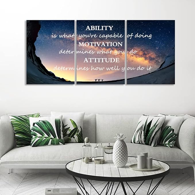Unbruvo Motivational Inspirational Canvas Wall Art, 3 Pieces Positive Quotes Office Decor, Ability Motivation Attitude Artwork for Living Room Bedroom Workplace(48" Wx24 H)
