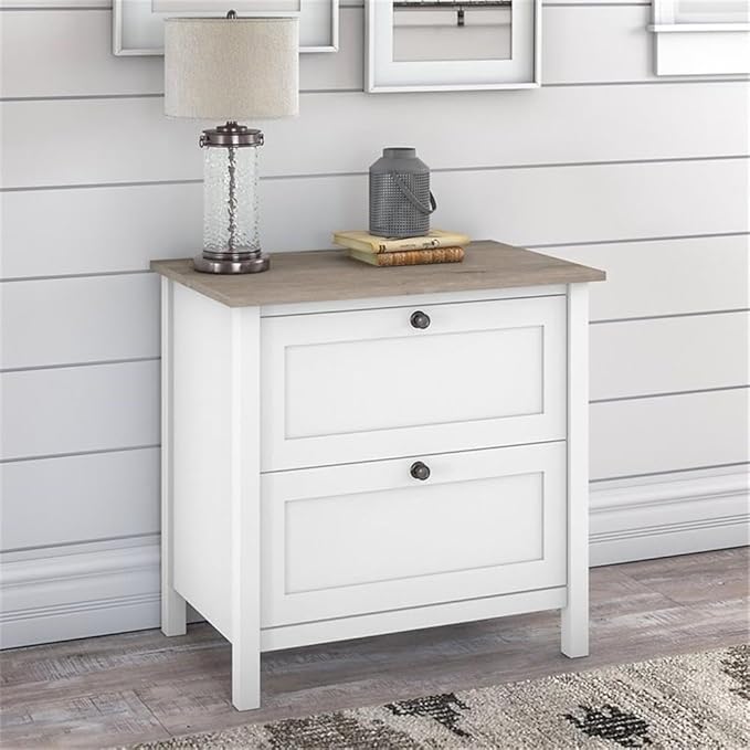 Bush Home Mayfield 2 Drawer Lateral File Cabinet in Pure White and Shiplap Gray