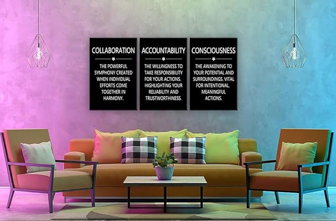 Inspirational Collaboration Quote Poster Canvas Painting Accountability Wall Art Consciousness 3 Pieces Positive Motivational Framed Artwork Prints Picture for Living Room Office [72" W X 36" H]