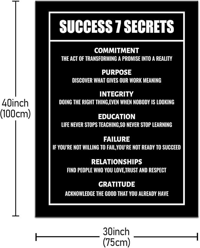 Inspirational Success 7 Secrets Canvas Wall Art Positive Entrepreneur Quotes Poster Print Discipline Picture Artwork for Living Room Classroom Office Wall Decor Stretched and Framed [30''Wx 40''H]