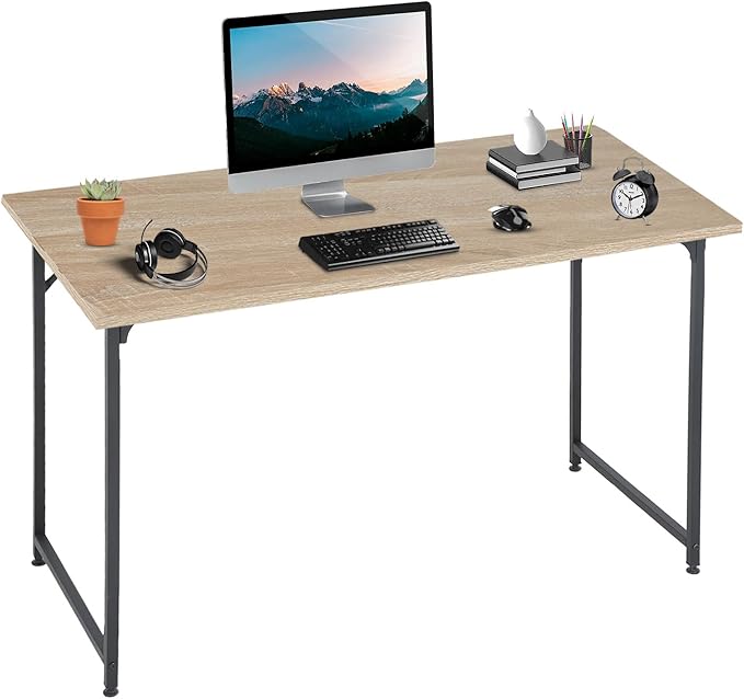 NChanmar 47 Inch Computer Desk, Office Desk Gaming Desk with Metal Frame, Writing Workstation for Home Office, Space Saving Computer Table for Small Space (Nature) 47x19.6x29