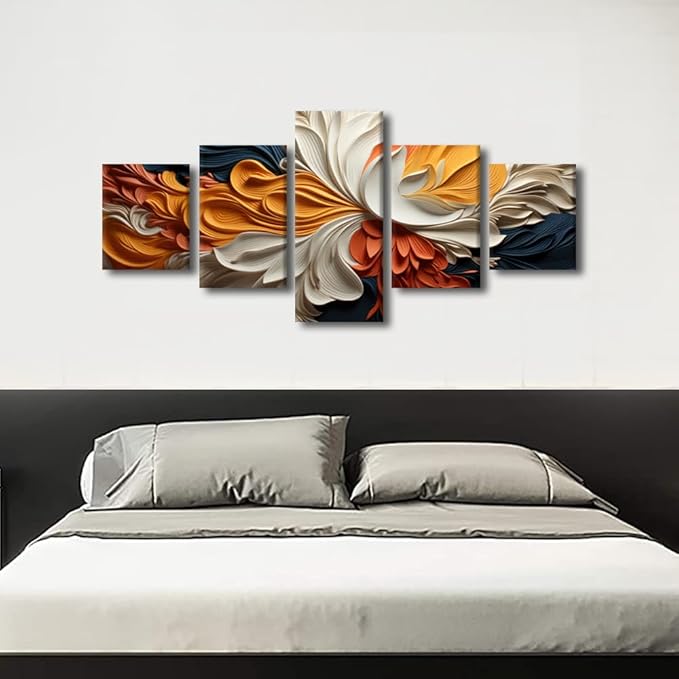 Wall Art Decor for Men Abstract Canvas Wall Art Modern Colored Strips of Paper Abstract Art Printing 5 Panel Canvas Poster Prints for Living Room Decor Stretched and Framed Ready to Hang 50x24 in