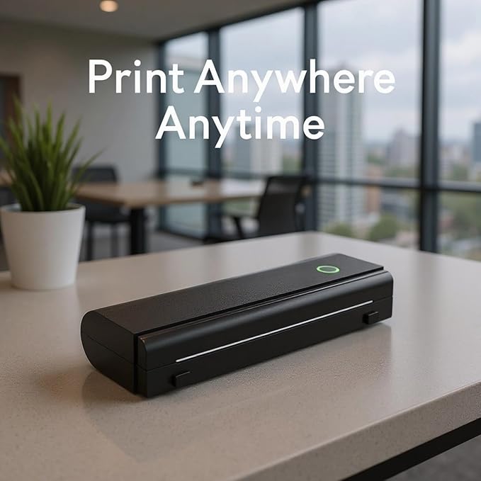 Wireless A4 Thermal Printer Set with 10 Rolls of Paper, Portable Inkless Printers for Phone, Office, and Home, Black