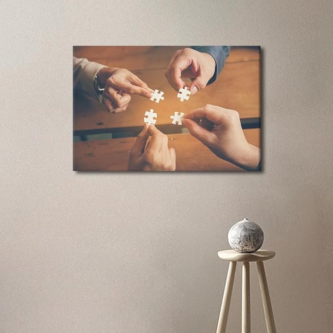 TUMOVO Wall Art For Office Business Teamwork Concept Pictures 1 Panel Inspirational Wall Art Positive Modern Decor Puzzle Poster Canvas Print (16" Wx24 H)