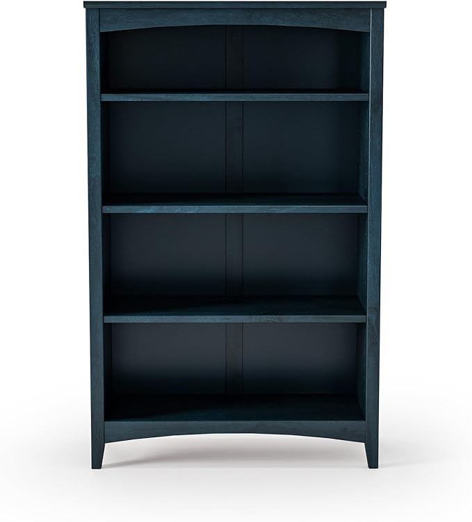 Camaflexi Shaker Style 4 Shelf Bookcase/Solid Wood / 48" High/Adjustable Shelving/Closed Back/Display Bookshelf for Living Room, Bedroom, Home and Office, Deep Ocean Blue
