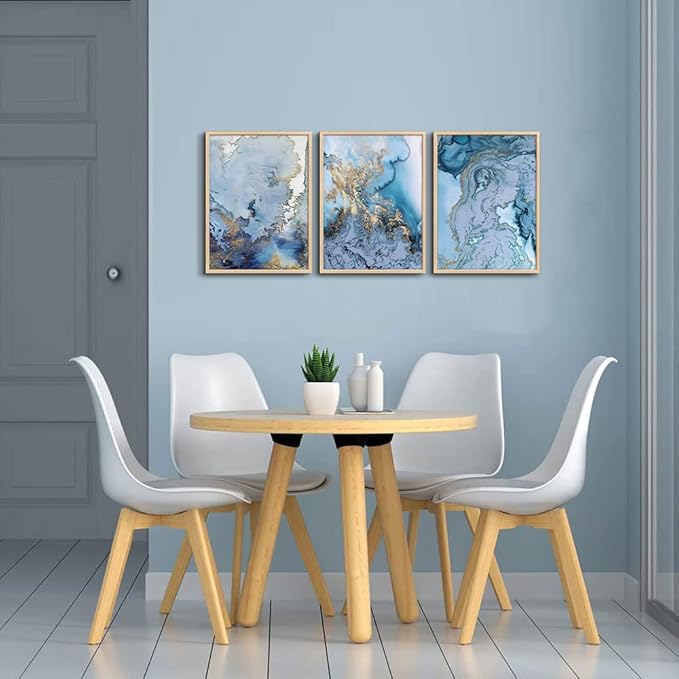 Natural Wood Framed Abstract Paintings Canvas Wall Art For Living Room Bedroom Decoration Office Wall Decor Blue Abstract Watercolor Pictures Home Decoration Posters Artwork 3 Piece Framed Art Prints