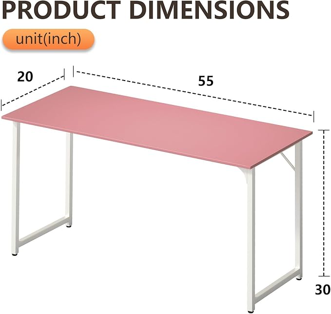 BestOffice Computer Desk,Home Office Desk, Modern Simple Style for Home Office Study Writing (Pink, 55 Inch)