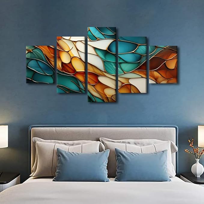 Canvas Wall Art for Living Room Modern Abstract Texture Poster Prints on Canvas Minimalist Enthusiasts Office Wall Decor 5 Panel Wall Art for Room Decor Stretched and Framed Ready to Hang 60x32 in