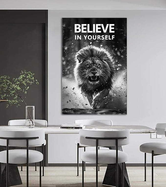 Yatsen Bridge Large Inspirational Canvas Wall Art Motivational Running Lion Poster Wall Decor BELIEVE IN YOURSELF Print Artwork for Office Study Living Room Bedroom Decoration Easy to Hand 28x44inch