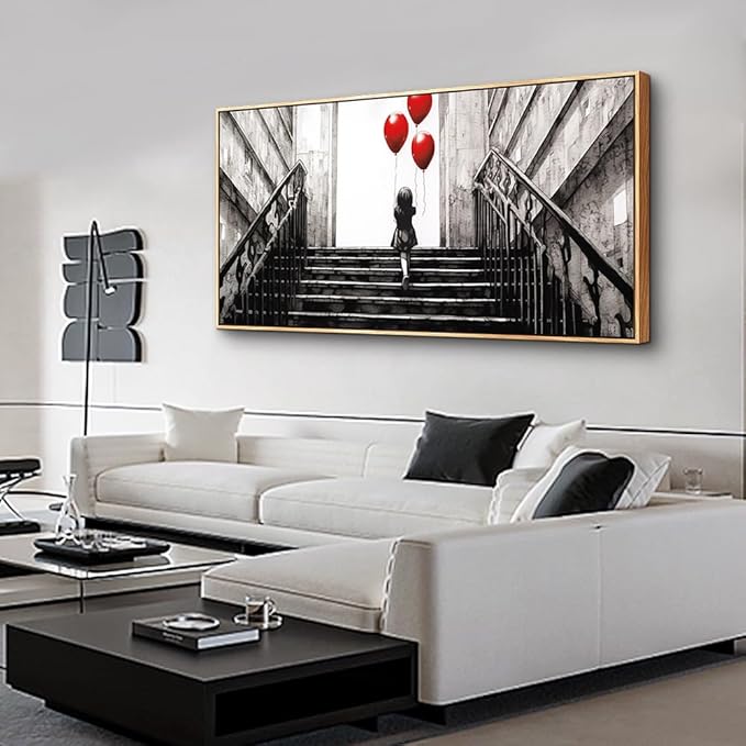 MHARTK66 Large Wall Art For Bedroom Wood Framed Canvas Wall Decor For Living Room Office Decoration Banksy Black And White Abstract Wall Painting Kid Graffiti Street Pictures Girl's Room Artwork