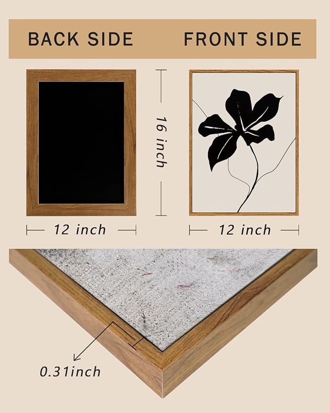 ARPEOTCY Vintage Framed Canvas Wall Art, Black Abstract Minimalist Flower Art Prints Home Decor Aesthetic, Rustic Mid Century Oil Paintings for Bedroom Bathroom Decor,12x16inch