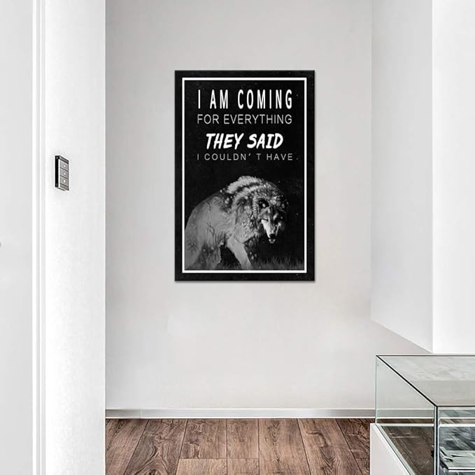 Inspirational Canvas Wall Art Motivational Entrepreneur Painting Wolf Picture Inspiration Motivation Quotes Poster Prints Artwork Decor for Home Office House Bedroom Framed Easy to Hang (12" Wx16 H)
