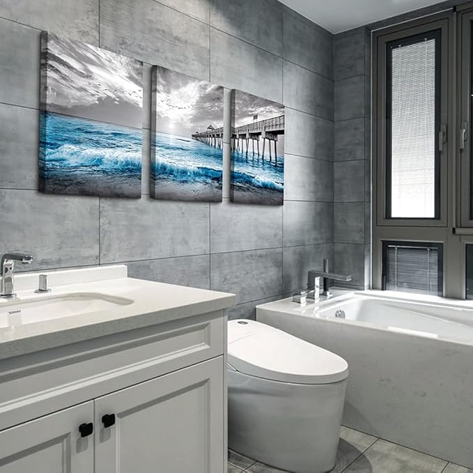 Lapremoly Black And White Beach Wall Paintings Wall Decorations For Living Room Large Canvas Wall Art For Bedroom Office Wall Decor Sea Wave Pictures Prints Artwork Modern Frame Home Decor 3 Piece