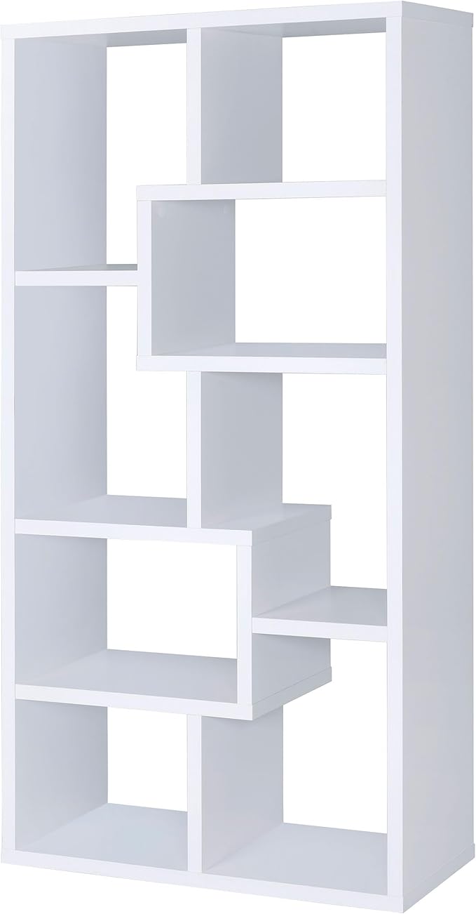 Coaster Home Furnishings - Theo - Engineered Wood with Paper Lamination - 6-Shelf Bookshelf with Geometric Design - Transitional - Home Office and Living Room - 71-Inch - White - 800136
