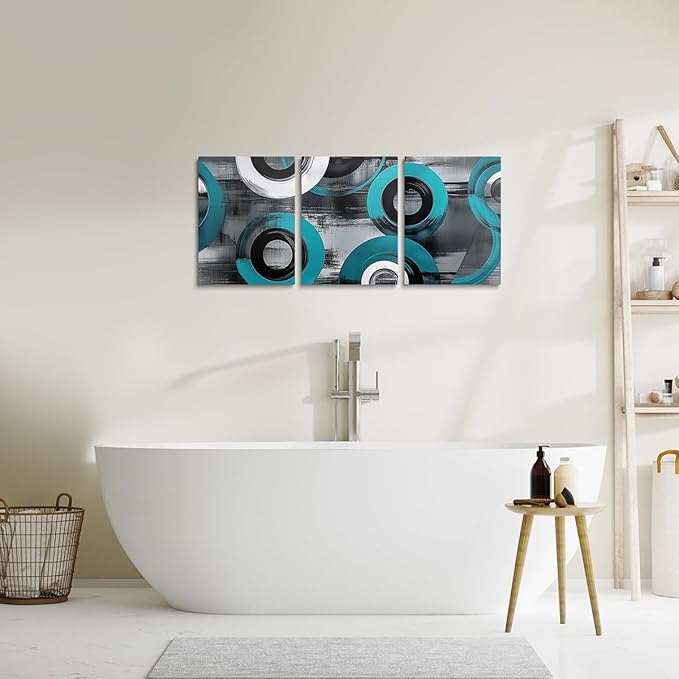 jejeloiu 12"x16"x3pcs Blue Geometric Office Decorations Artwork Posters Boys Girls 3 Piece Canvas Wall Art for Living Room Bedroom Abstract Art Picture Wall Decor