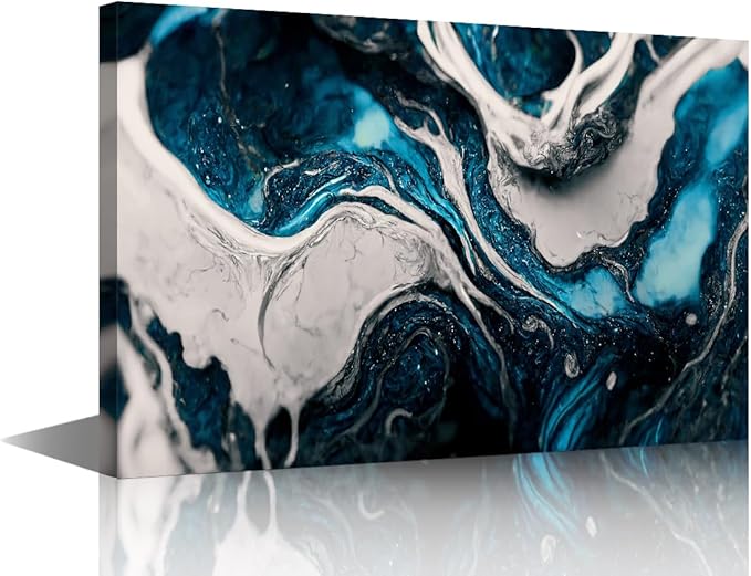 Abstract Canvas Wall Art for Men 1 Panel Modern Blue Liquid Ink Picture Printing Lady Living Room Wall Decor for Native Americans Bedroom Restaurant Wall Decor Stretched Ready to Hang 24x16 in