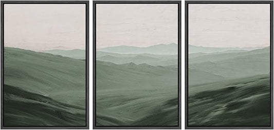 SIGNWIN Framed Canvas Print Wall Art Set Rolling Green Mountain Hill Environment Nature Wilderness Photography Modern Art Chic Landscape for Living Room, Bedroom, Office - 24"x36"x3 Black