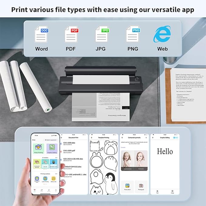 Print Pods Mini Thermal Printer, Wireless Portable Inkless Printer with App for Stickers, Notes, Labels, Compatible with iOS, Android, Compact for Home, School, Office