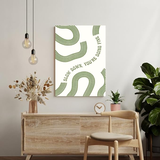 Balsuka Slow Down You’re Doing Fine Wall Art Retro Minimalist Motivational Quote Music Poster Inspirational Midcentury Song Lyrics Sage Green Canvas Prints for Bedroom Home Decor 12x16inch Unframed