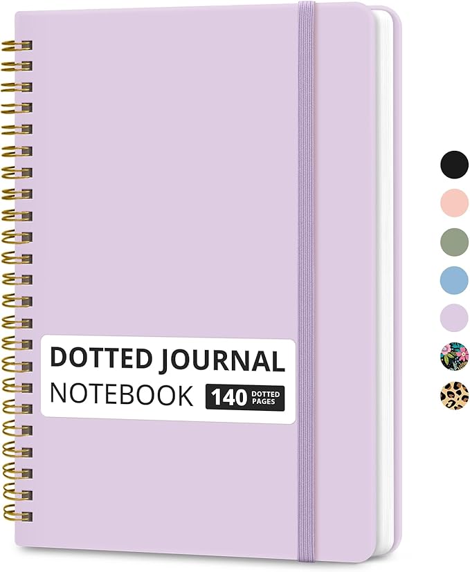 Taja Dotted Spiral Journal Notebook for Women & Men, 140 Pages, Dotted Notebook for Journaling & Note Taking, Journals for Writing, A5(5.7" x 7.9") – Purple