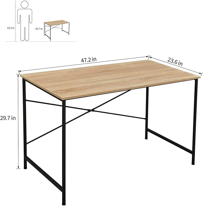 FurnitureR 47.2" Home Office Writing Desk - Simple Computer Desk with Sturdy Metal Legs, Compact Study Table for Small Spaces, Student Laptop Workstation, Oak