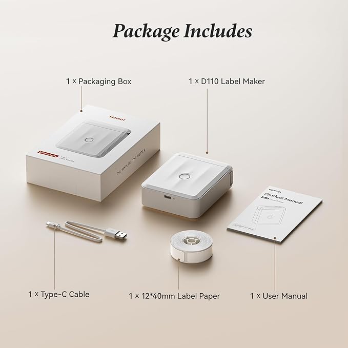 NIIMBOT Label Maker Machine Bluetooth Label Printer for School Home Office Organization, Wireless Mini Labeler D110 Upgraded Version, Label Machine with 3 Label Tapes, White