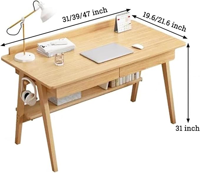 Modern Natural Wood Desk,Wood Home Office Desk with Drawers & Shelves,Writing Desk Workstation,Simple Study Desk Table Computer Desk - Only Desk(39inch, Brown)