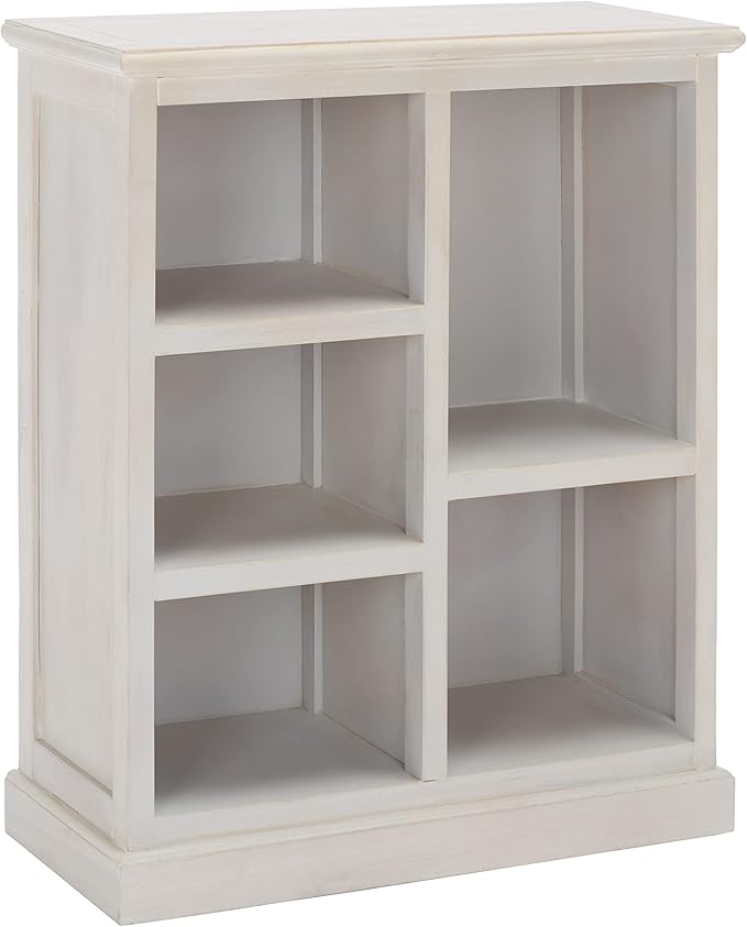 SAFAVIEH Home Collection – Maralah 5-Shelf Solid Wood Bookcase, White Wash, 25" Wide Storage Display Shelf, Fully Assembled (AMH6634E)