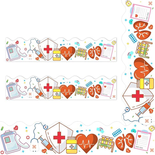 65Feet Healthcare Workers Nurse Bulletin Board Borders Roll for Doctor Appreciation Week Nurse Day Party Decoration Medical Nursing Nurse Graduation School Classroom Hospital Bulletin Board Décor
