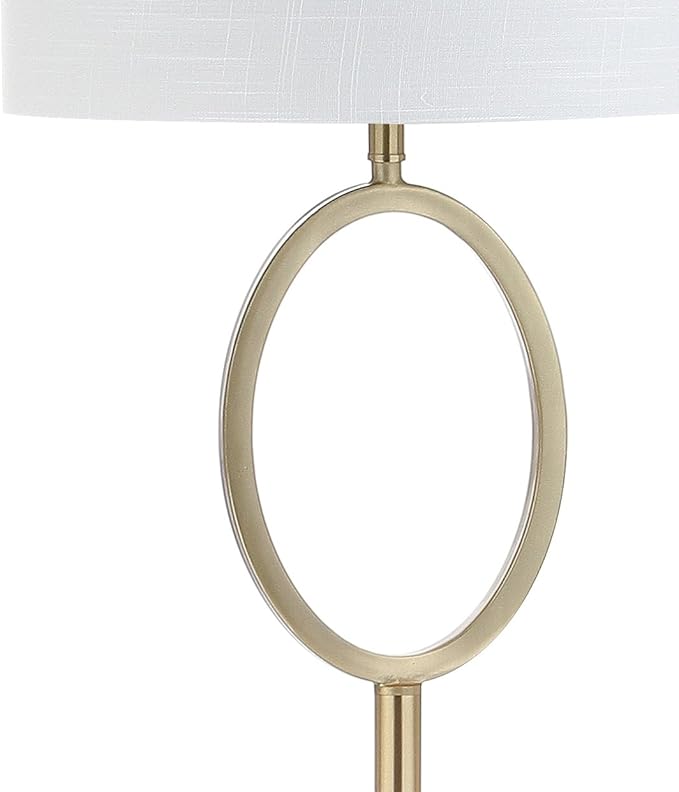 JONATHAN Y 61" Brass Gold Metal LED Floor Lamp for Living Room Modern Hoop Design Standing Lamp, White Linen Drum Shade, Bedroom Home Office, LED Bulb Included JYL1089A
