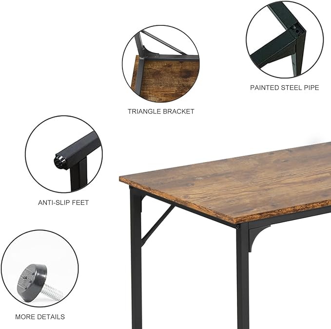 HCY Computer Desk 47 Writing Desk Home Office Study Workstation Modern PC Laptop Sturdy Simple Gaming Desk with Metal Frame（Brown） 47x24x29