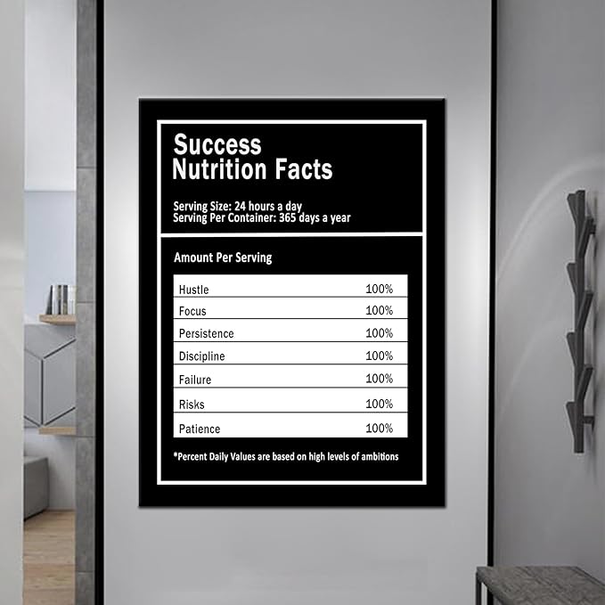 PSYYSP Entrepreneur Nutrition Facts Canvas Wall Art Motivational Quotes Poster Inspiring Painting Print Success Pictures Printed Artwork Office Home Decor Ready to Hang [30''Wx 40''H]