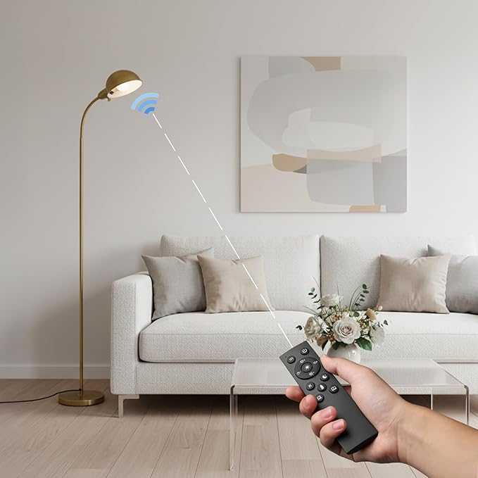 Dimmable Floor Lamp with Remote, Color Temperatures and Brightness Adjustable, Flexible Floor Lamp with Rotating Head, Modern Style Standing Tall Lamp, E26 Socket (Gold-Remote)