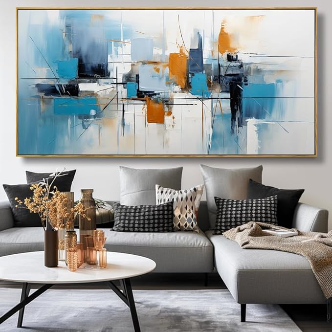 Wall Art Abstract Wall Decor Blue Orange Colorful Canvas Painting Modern Artwork for Living Room Bedroom Dining Room Home Office Decor 20"x40" with Framed