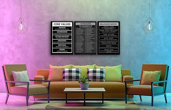 Motivational Canvas Office Print Wall Art Inspirational 40 Reasons to Workout Picture Millionaire Mindset Core Values Poster Painting Modern Inspiring Artwork for Home Gym Office Decor[72" W X 36" H]