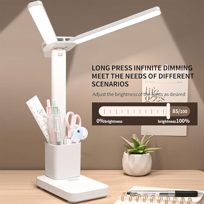Rechargeable Desk Lamp, Small Desk Light with 3 Color Temperatures & Stepless Dimming, Battery Powered Table Lamp for Home Office, Eye-Caring Study Lamp with USB-C Charging Port (FOLD-699ADUAL)