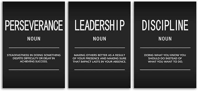 Inspirational Canvas Wall Art 3 Pieces Motivational Painting Discipline Perseverance Noun Quotes Poster Leadership Noun Pictures Print Office Wall Decor Artwork for Home Gym Framed[60" W X 28" H]